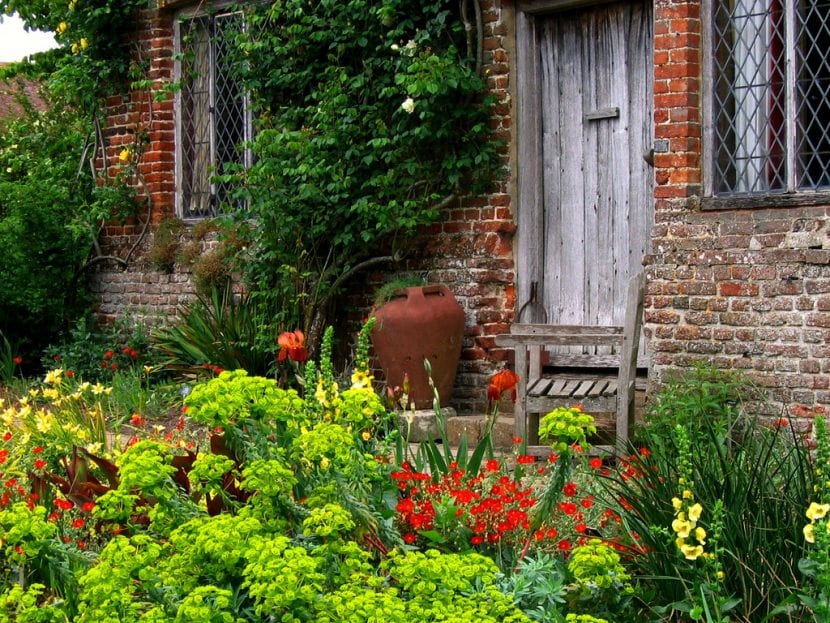 Utsikt over plantene i en engelsk hyttehage