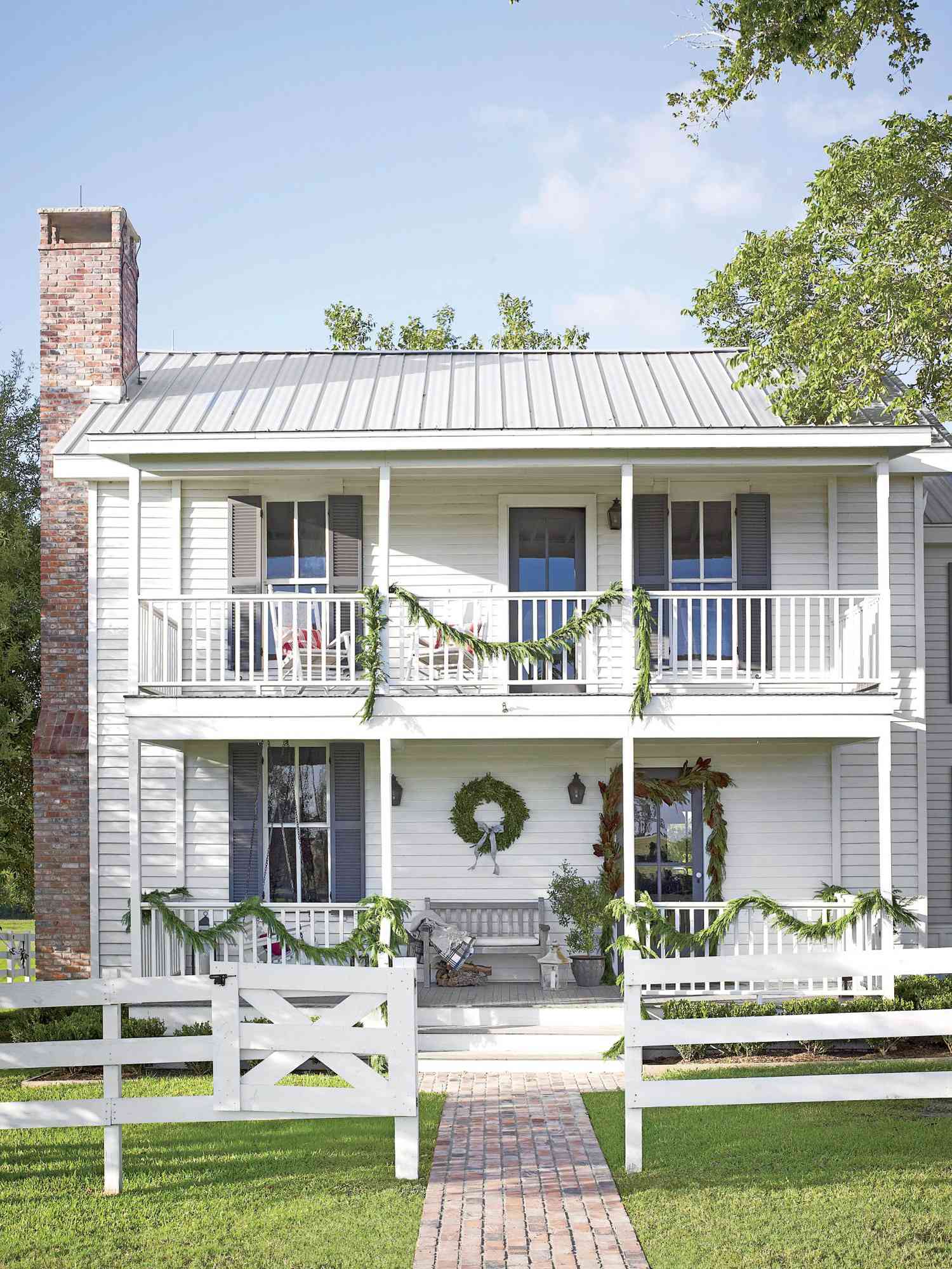 White Farmhouse with Christmas Wreath